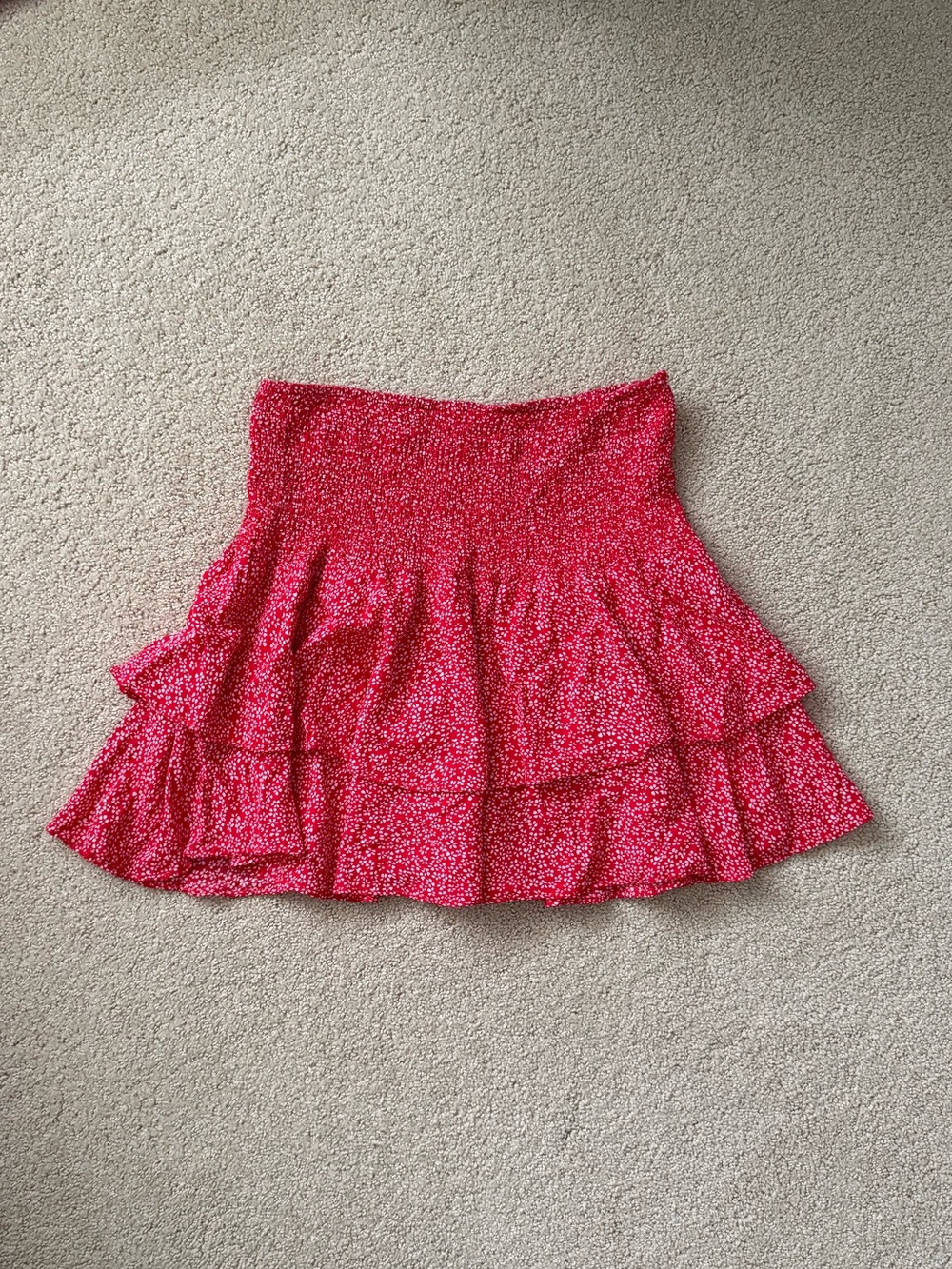 red floral miniskirt